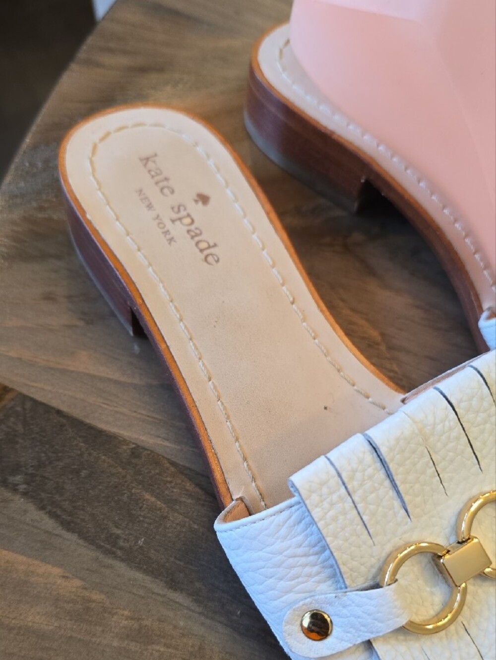 Kate Spade White Fringe Slide Mules with Gold Chain - Picture 3 of 12